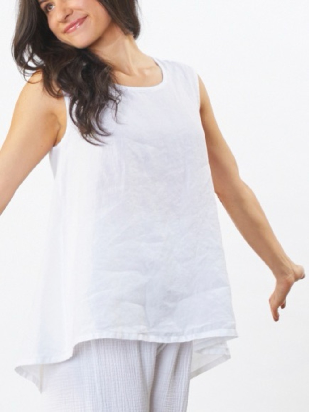 bryn Walker Huxley White Linen Sleeveless Tank Top-XL
#beach #lagenlook  #resort